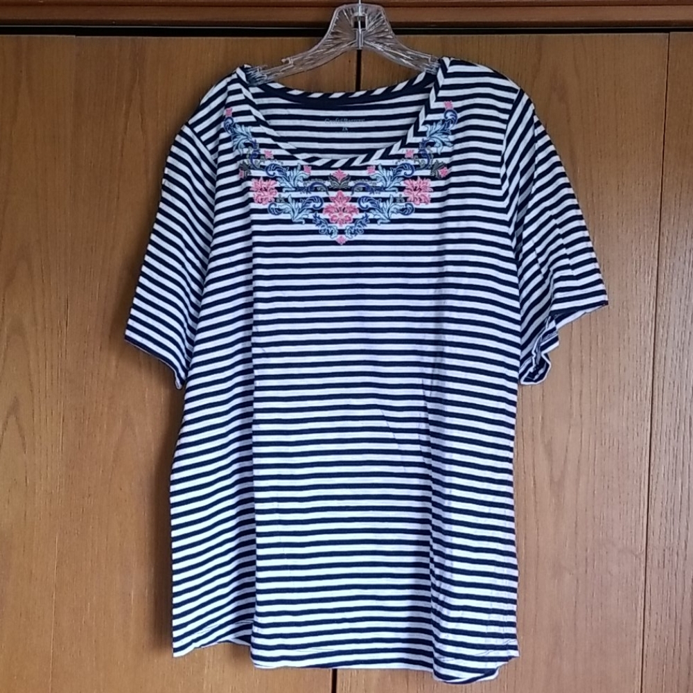 Croft and Barrow 2x Navy and white striped top